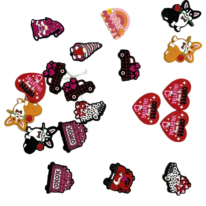 10PCS Valentine's Day Series Silicone Focal Beads DIY Necklaces Plastic Pen Beads Key Chains Car Decoration Chains Bag Chains