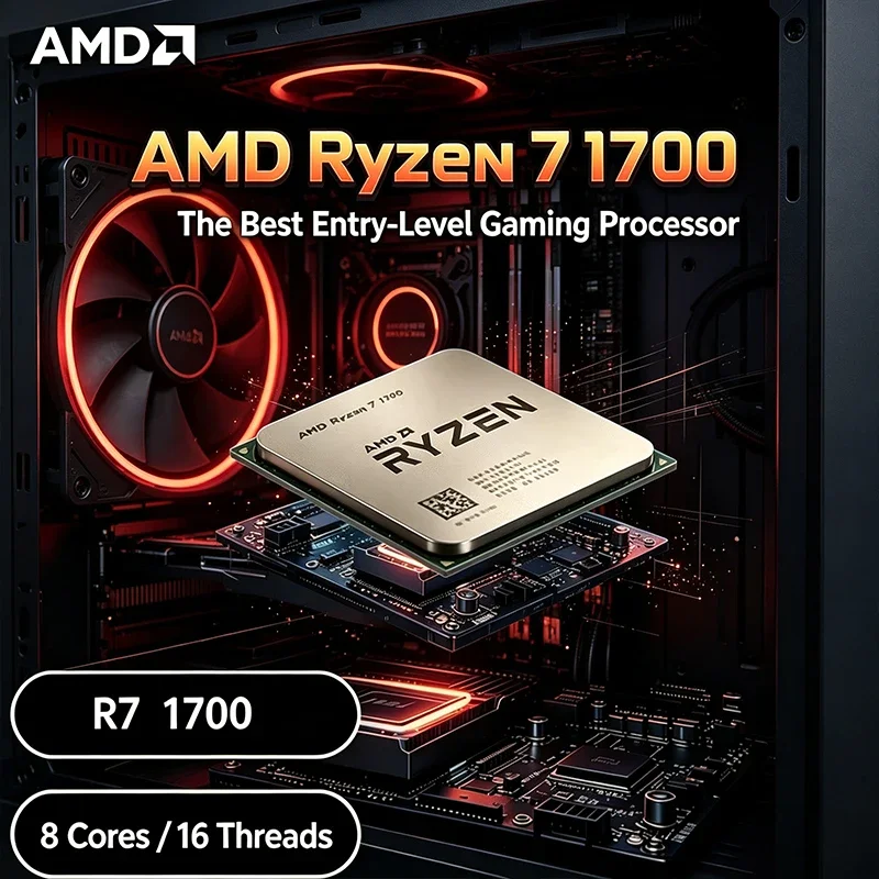 AMD Ryzen 7 1700 Processor 8-Core 16-Thread 3.0GHz Base, 3.7GHz Max Boost, AM4 Socket 16MB L3 Cache 14nm 65W TDP Desktop CPU