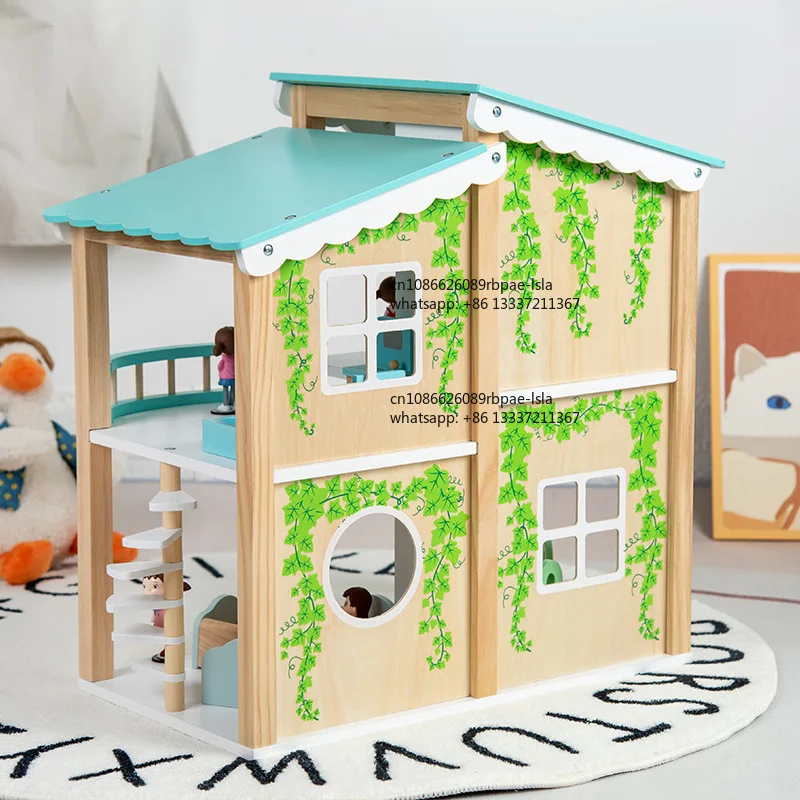 Realistic Baby Wooden Role Play Doll House Set Game Educational DIY Assembly Mini Villa Furniture Pretend Toys for Boys Girls view 5