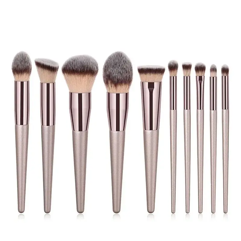 10pcs Hot Champagne Makeup Brushes Set for Women Cosmetic Foundation Powder Blush Eyeshadow Blending Make Up Brush Beauty Tools