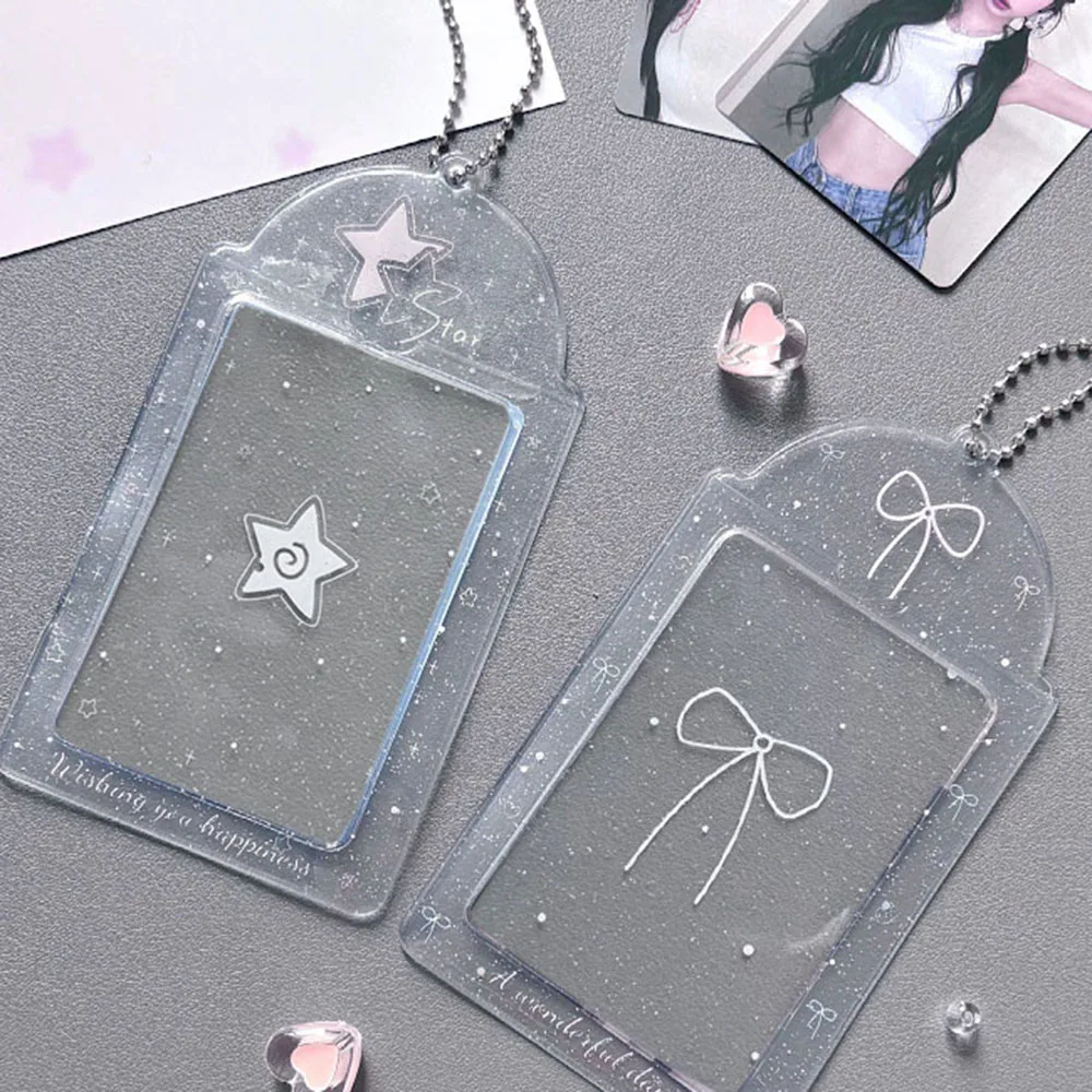 INS Clear Photocard Holder Ins Idol Photo Card Protector Bag Pendant 3 Inch Glitter Cartoon Card Holder ID Holder Photo Sleeve