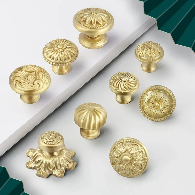 Modern Simple Solid Brass Drawer Knobs Deluxe Noble Cabinet cupboard handles Nordic Light Luxury Pastoral Single Hole pulls