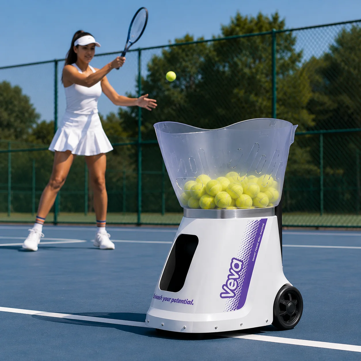 Smart Portable Tennis Ball Launcher, APP & Voice Control, 130km/h Speed, 60 Degree Elevation, Automatic Training Machine