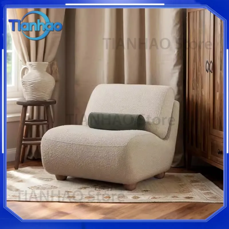 Modern Minimalist Single Sofa for Designer Balcony with Beech Wood Frame and Fabric Upholstery for Wabi-Sabi Style Home and
