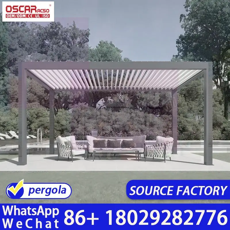Italy Outdoor Aluminum Adjustable Louvers Bioclimatic Pergola Gazebo Pavilion Garden Patio Villa Backyard Waterproof Windproof S