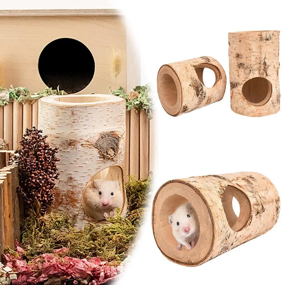 Hamster Tree Hole Shelter Golden Bear Cabin Wooden Toys Birch Tree Hole Sleeping Hole Tunnel Landscaping Supplies