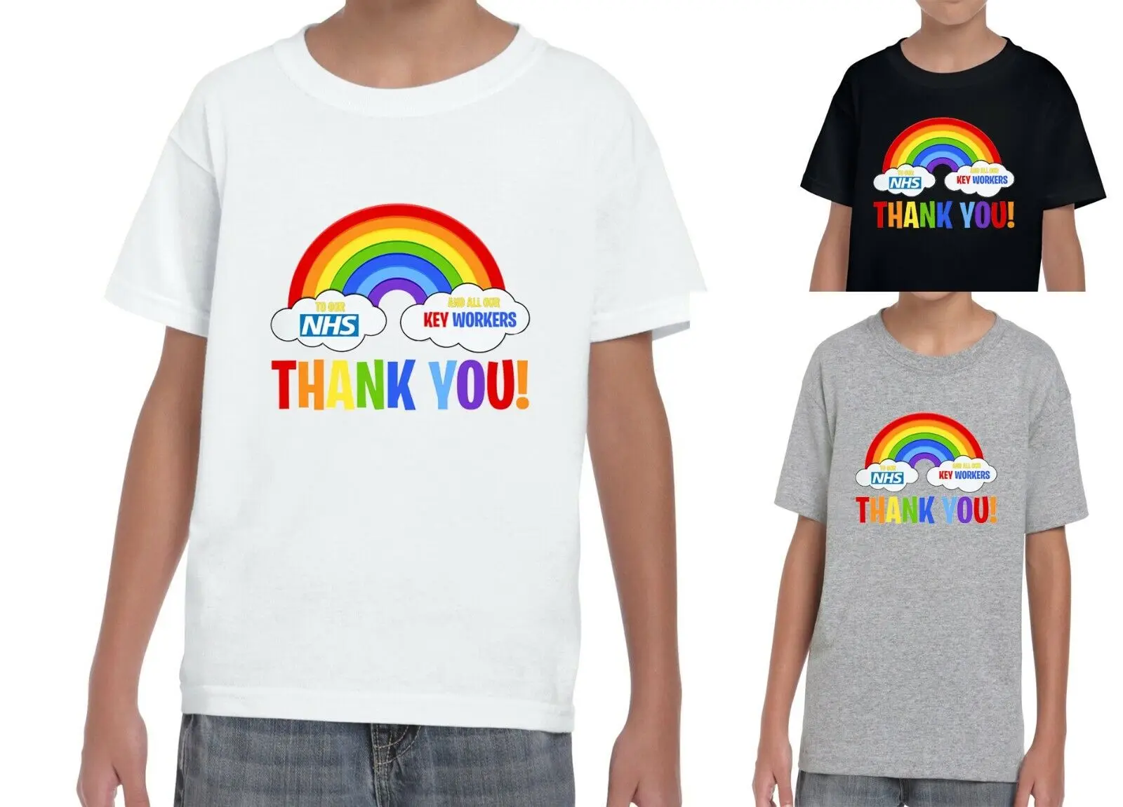 Thank You To NHS Rainbow Kids T Shirt Love Workers Healthcare Key Top