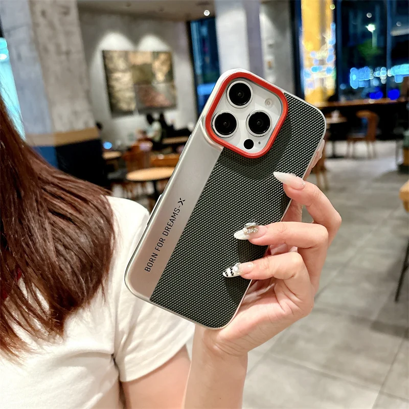 Luxury Electroplated Triangle Pattern Double Panel Phone Case for iPhone 16 15 14 Pro Max Ultra-thin Cooling Protective Cover