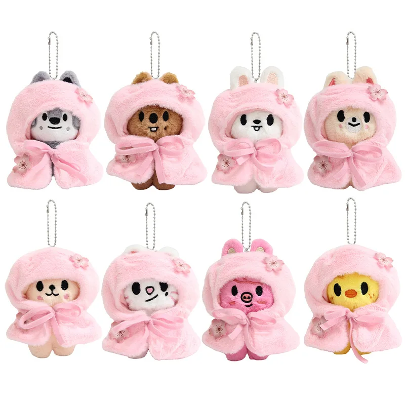 New Skzoo Cute Sakura Themed Toy Set With Cloak Shawl Dress Up Figure Bag Keychain Decorative Kawaii Plushie Doll Supplies Gift