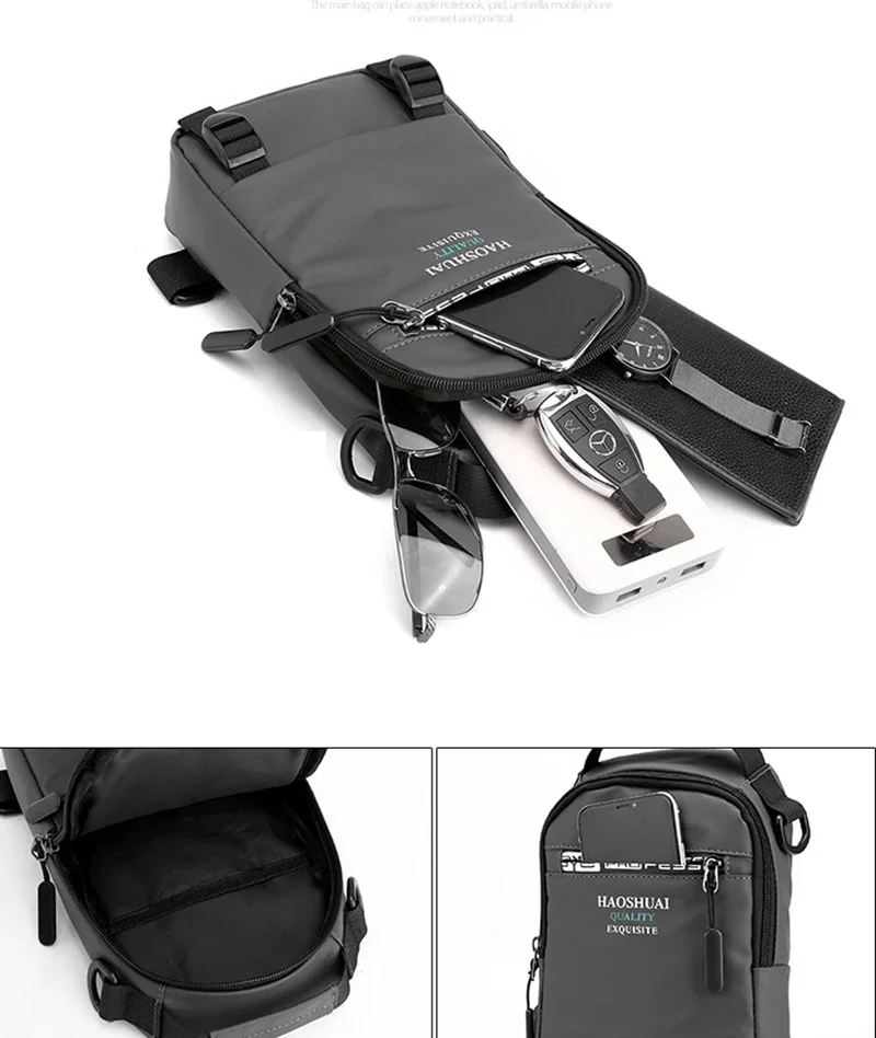 Nylon Backpack Rucksack Bags for Men USB Charging Port Male Military Cross Body Messenger Chest Pack Bag Sling Daypack