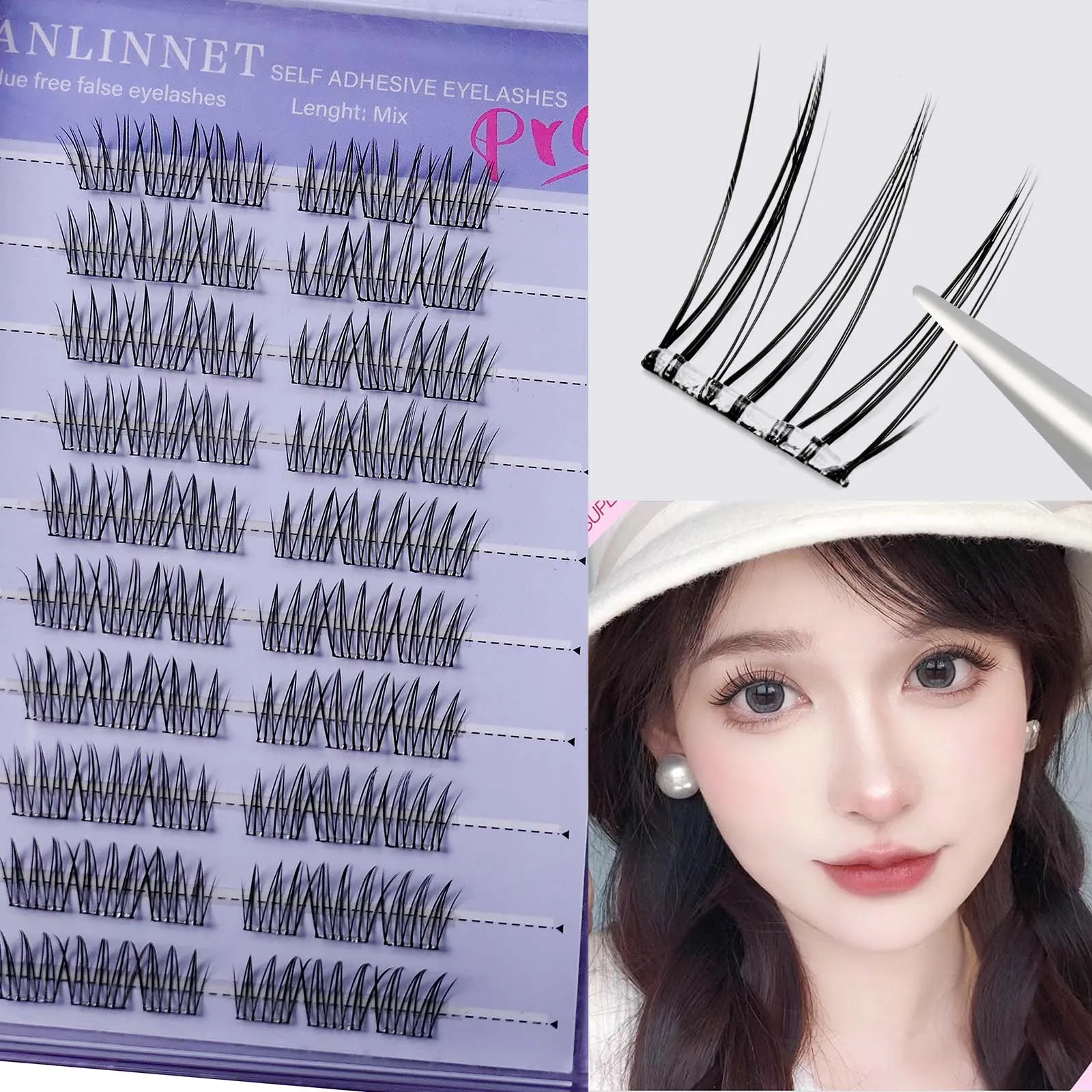 120 Stück Wimpern-Cluster ohne Klebstoff, Manga-/Fuchs-/Augen-/Natürliche Lange Stile für Partys & Täglichen Hausgebrauch, wiederverwendbare falsche Wimpern