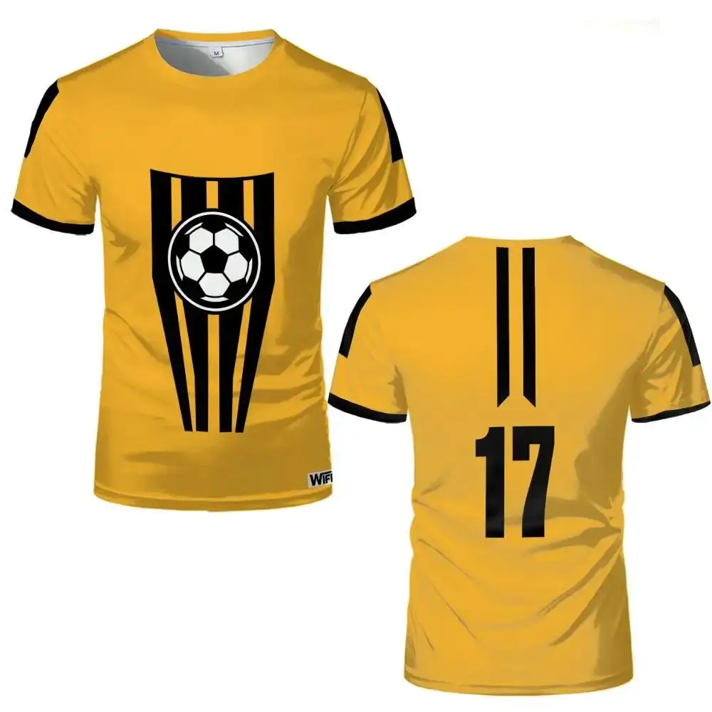 

3D Print Football Graphic Men's T-Shirts Outdoor Soccer Sports Breathable Quick Drying Tops Loose Round Neck Short Sleeve Jersey
