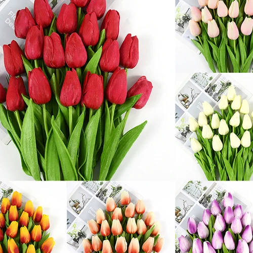 35 cm 튤립 꽃 인공 튤립 꽃다발 10/5Pcs PE 거품 가짜 꽃 결혼식 장식 홈 정원 꽃다발 장식