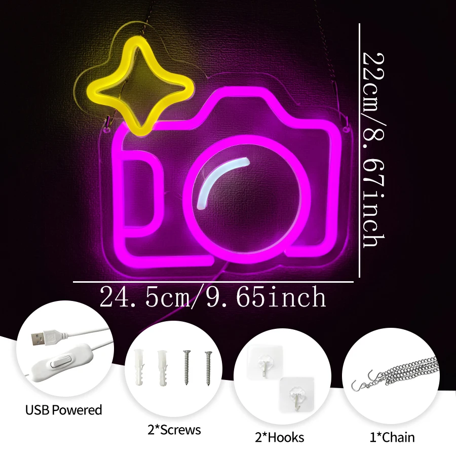 Camera Neon Sign For Wall Decor,Light Up Sign For Bedroom,Gaming Room,Store,Photography Studio Decor,Best Gift For Photographer