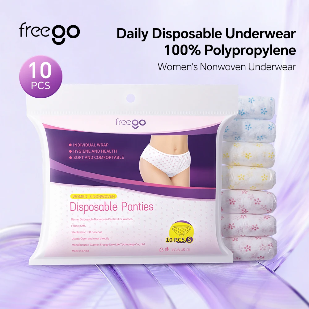 

Freego 10Pcs Women's Disposable Underwear Breathable Printed Wash-Free Nonwoven Ladies Briefs Panties for Hotel Spa Hospital