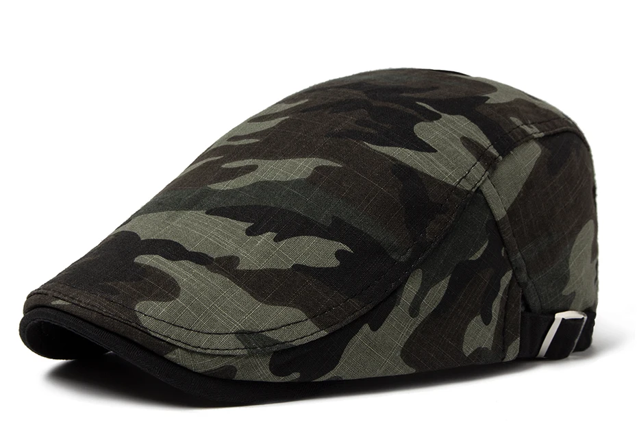 CNTANG Männer Camouflage Baskenmütze Sommer Baumwolle Leinen Sonnenkappe Dünne Atmungsaktive Visier Flache Hüte Casual Vorwärts Berets Hut Einstellbar – Detail 1
