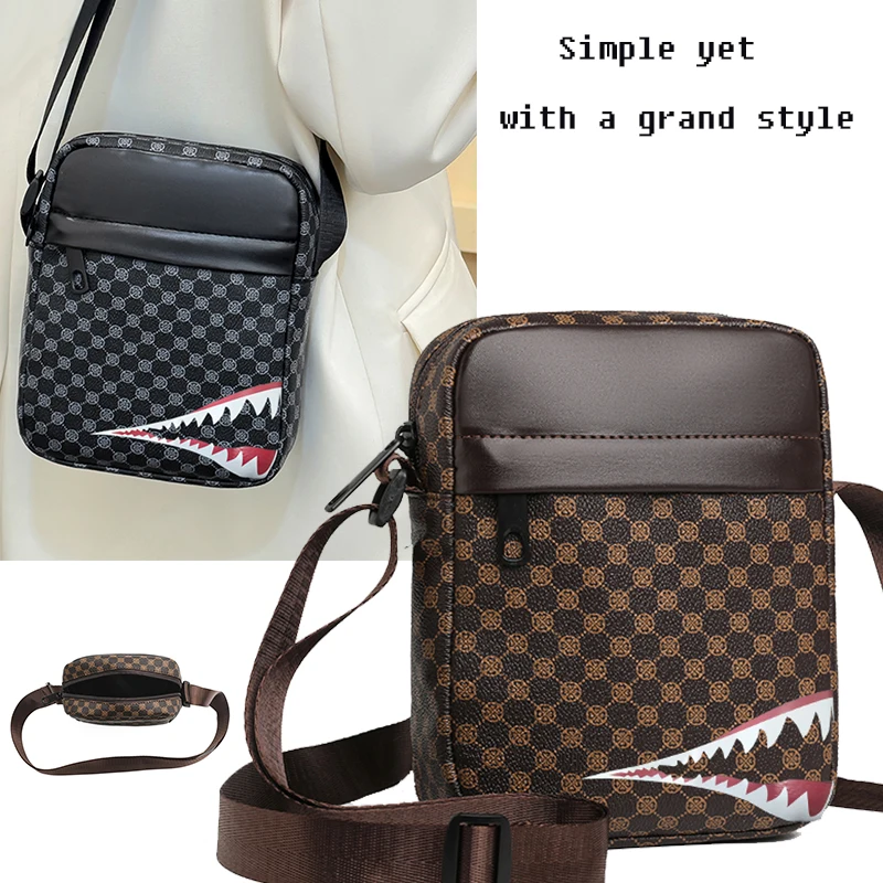 

Сумка через плечо нейтрального стиля для мужчин и женщин с принтом зубов акулы для использования через плечо, подходит для деловых поездок.