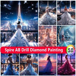 New 2024 Pretty Girl Diy AB Diamond Painting Kit Embroidery Wedding Dress Fantasy Castle Art Mosaic Cross Stitch Home Decor Gift