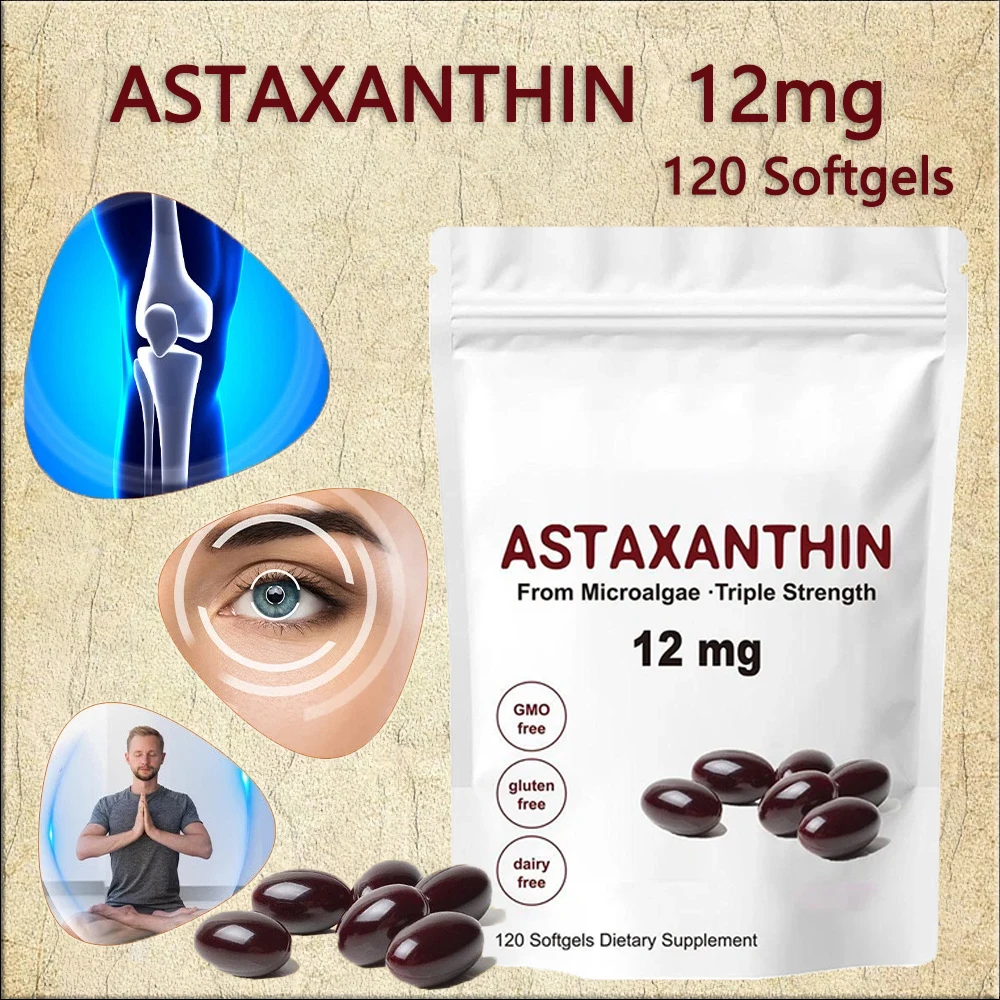 

Astaxanthin 12mg, 120 Softgels, Premium Astaxanthin Antioxidant Supplements* | Fresh Microalgae Source | Triple Strength