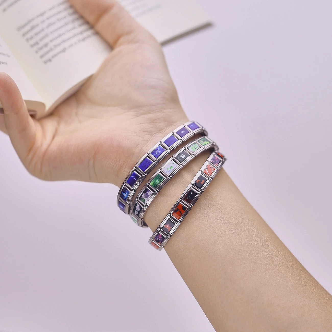 2026 New Design Artistic Pattern Element Mix-color Italian Stainless Steel Module Bracelets for Woman Men Daily Wear Jewelry