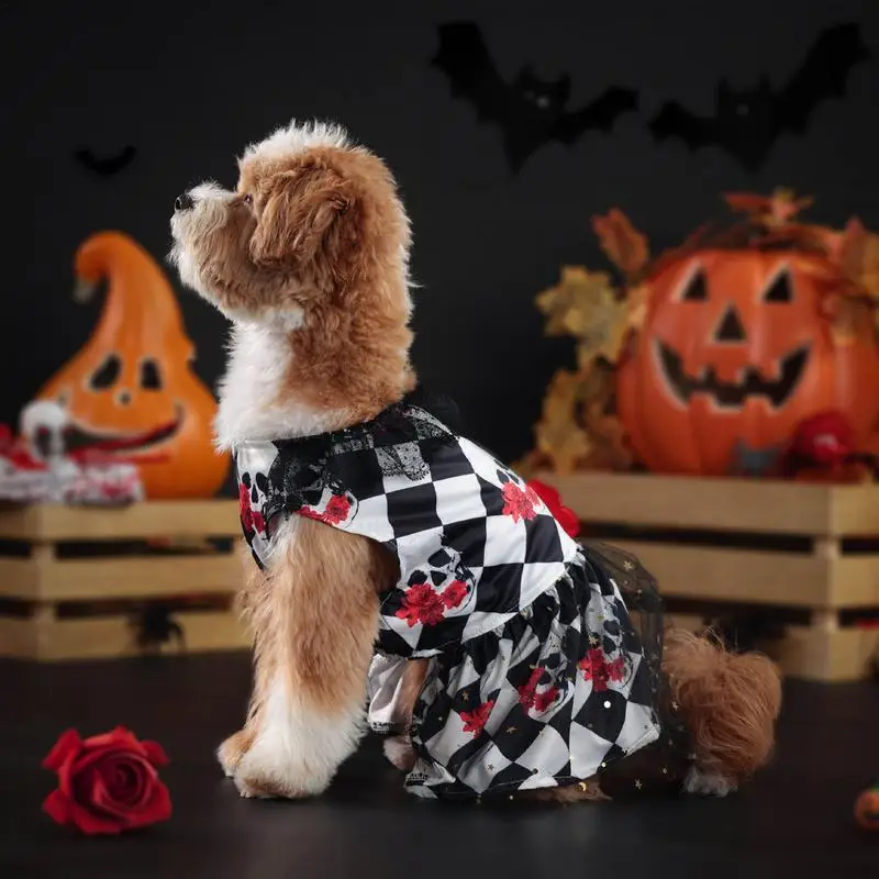 

Halloween Dog Dresses Skull Pattern Lace Skirt Tutu With Eye Flower Pet Outfits For Small Medium Breeds Festival Apparel For