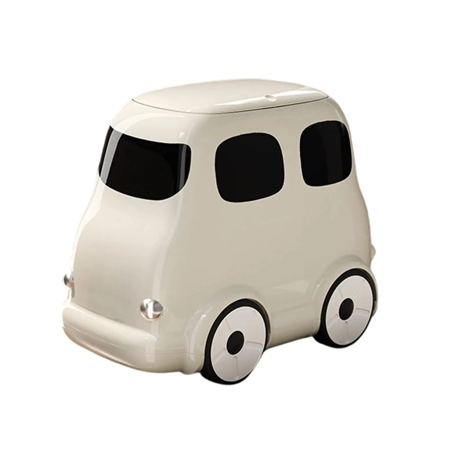 Rolling Garbage Bin Press to Open Lid Cute Car Shape Waste Paper Bucket for Bedroom Nursery