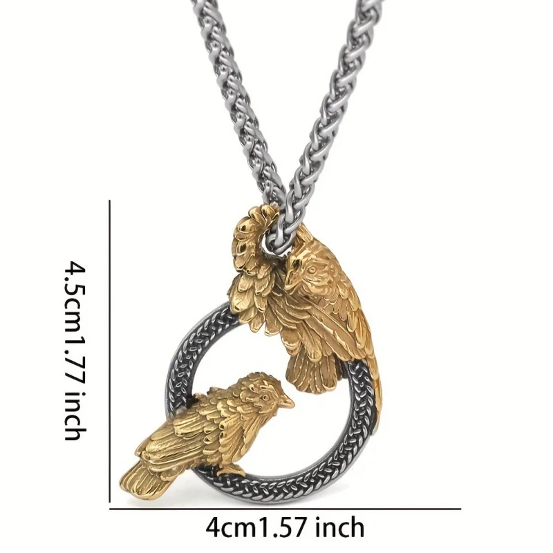 Viking vintage Odin Messenger Double Crow Hollow round pendant necklace for Men Women hip hop punk jewelry