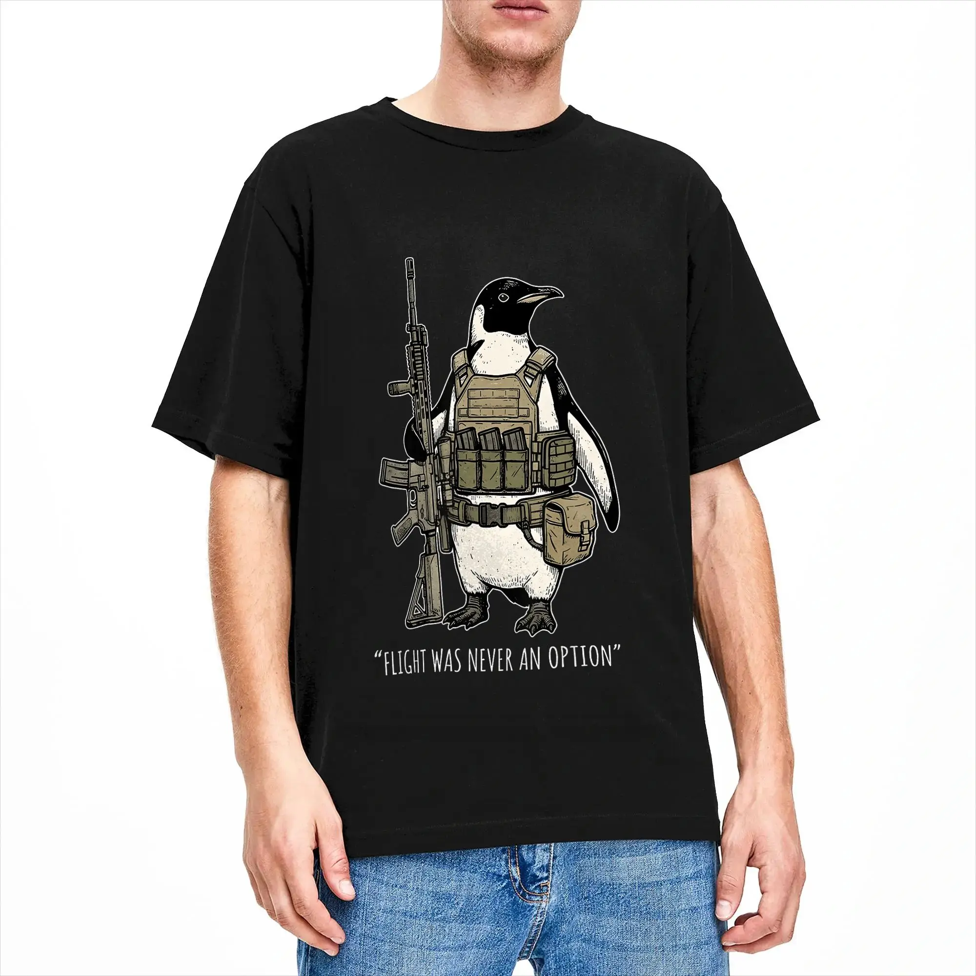 Tactical Penguin Flight was Never an Option Funny Bird Meme T-Shirt  Harajuku T-Shirts Short Sleeve Classic Tshirt Plus Size
