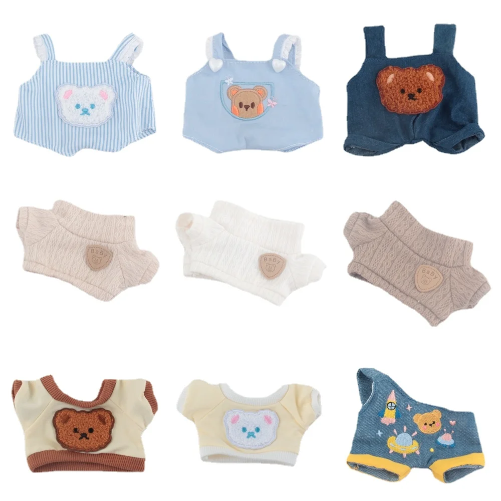 20CM Doll Clothes Cute Tops Cartoon Bear T-Shirt Overalls For Korea Kpop EXO Idol Dolls Accessories Stuffed Plush Toy Clothing