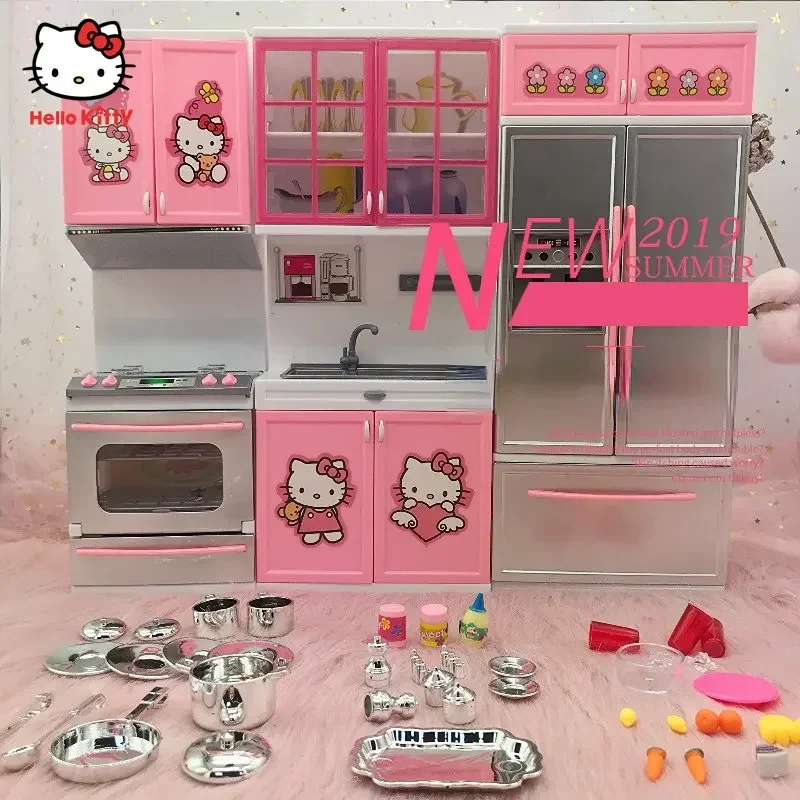 Hello Kitty Cat Girl Children's Play House Simulation Mini Kitchen Can Be Cooking Toy Set  for Kids Christmas Gifts