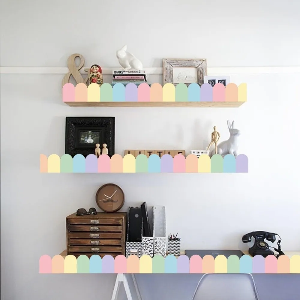 Self-Adhesive Blackboards Border 20.0 Meter Roll Detachable Wall Decorative Border Rainbow Macaron Color Wall Trim Decals