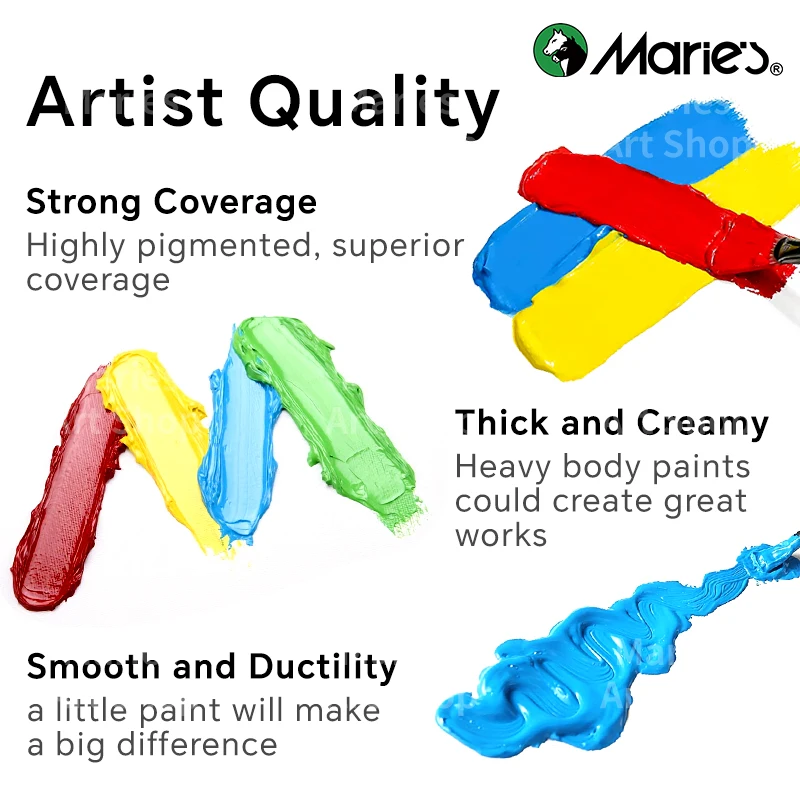 5pcs Marie's Black+White Acrylic Paints Set with Brushes for Adult for Canvas,Crafts,Wood,Glass,Rocks,Fabric-100ml/3.38oz