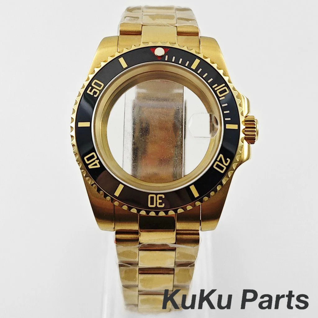 NH35 Gold 40MM Case Oyster Bracelet Sapphire Glass Waterproof for NH34 NH35 NH36 NH38 Movement 28.5mm Dial Sub Watch Case Part