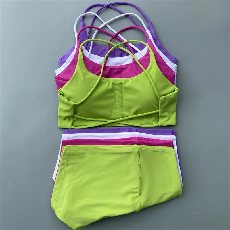 Solid Color gym bike Yoga Set short Legging +cross sport bra Tracksuit  Athletic Women Gym Suit Comprehensive Training Jogging