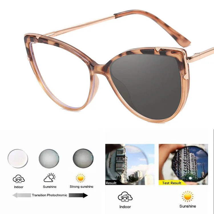 KSVEREN Photochromic Myopia Glasses Women Cat Eye Computer Eyeglasses With Diopters -0.50 -0.75 -1.75 -2.25 -3.25 -4.5 -5.0 -6.0