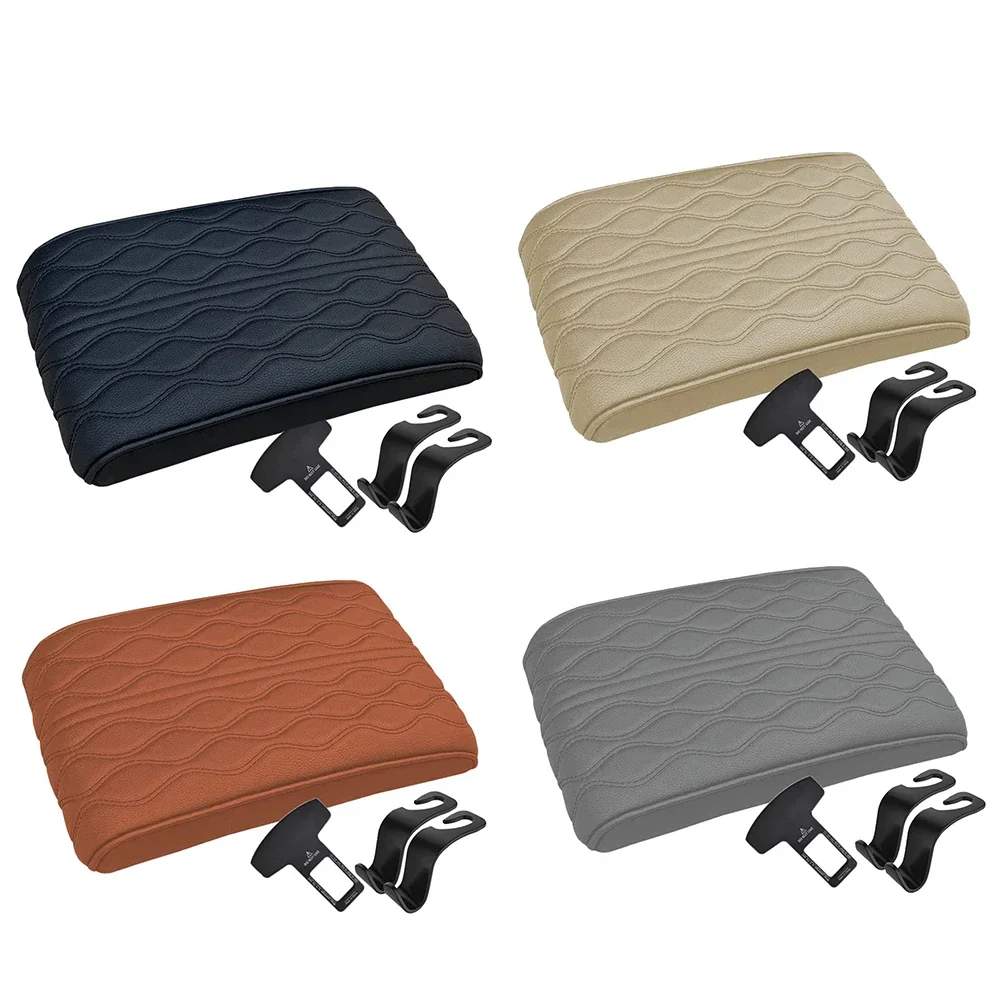 Car Wave Embroider PU Leather Car Armrest Mat Center Console Arm Rest Protection Cushion Auto Armrests Storage Box Cover Pad