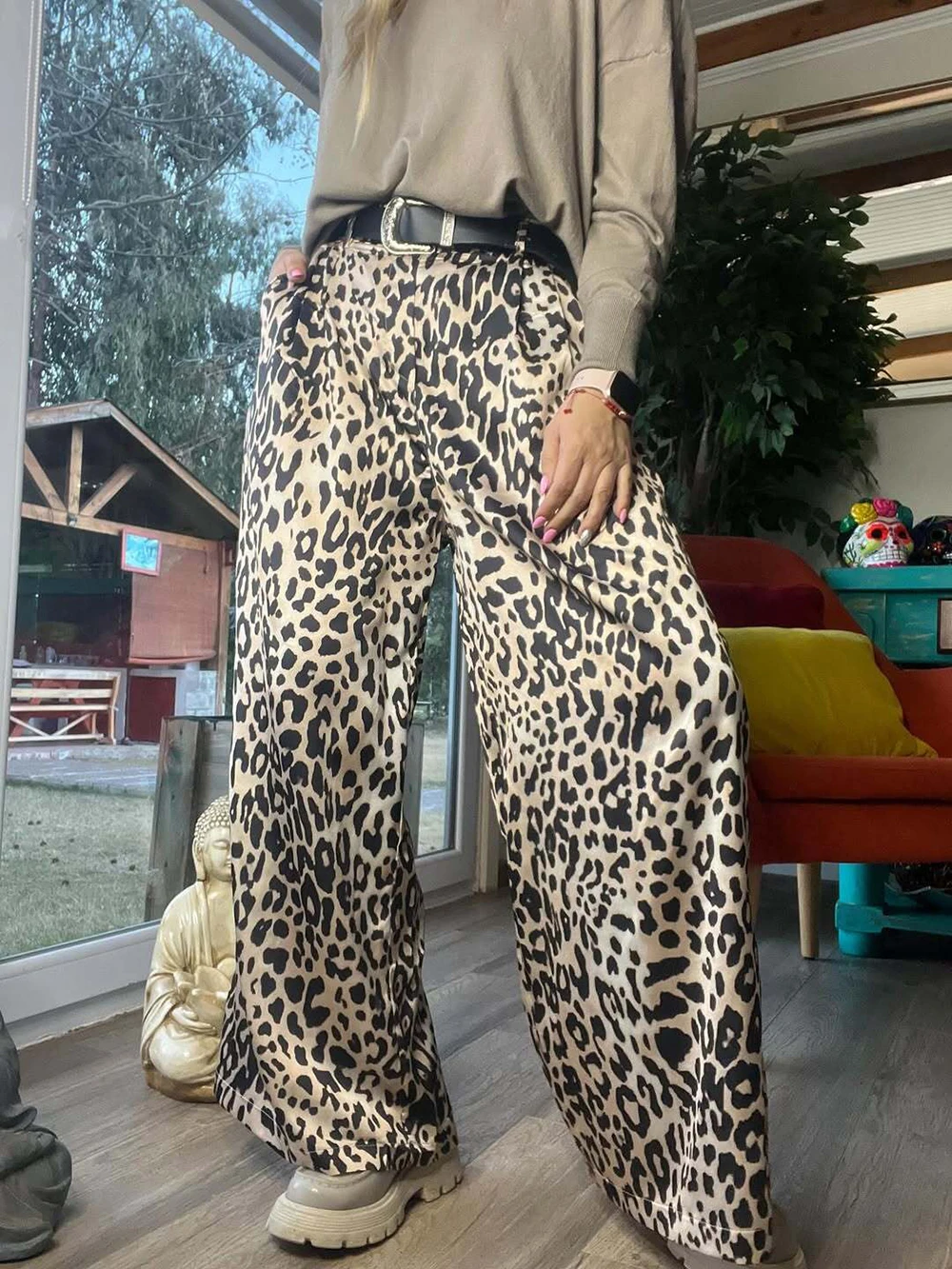 Allingentle Customized Women's Loose Fit Leopard Print Pants for Summer Holiday Casual Wear Wide Leg Comfortable Trousers