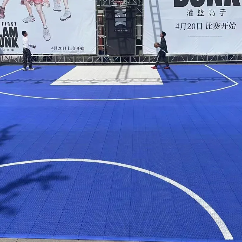 Redução de ruído exterior Modular Plastic Basketball Court Flooring, suspender a superfície, pode adicionar logotipo de marca personalizado, Beable