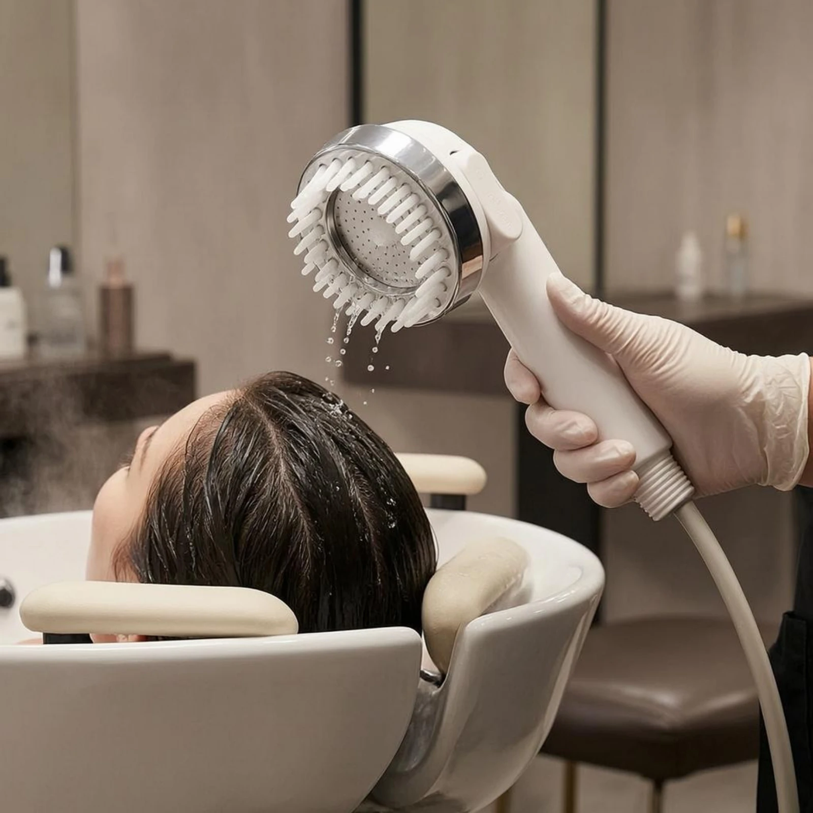 Shampoo Basin Shower Head Side Switch Massage Shower Head Bathroom Fixture Metal-Like Trim Threaded Connection for Hair Washing