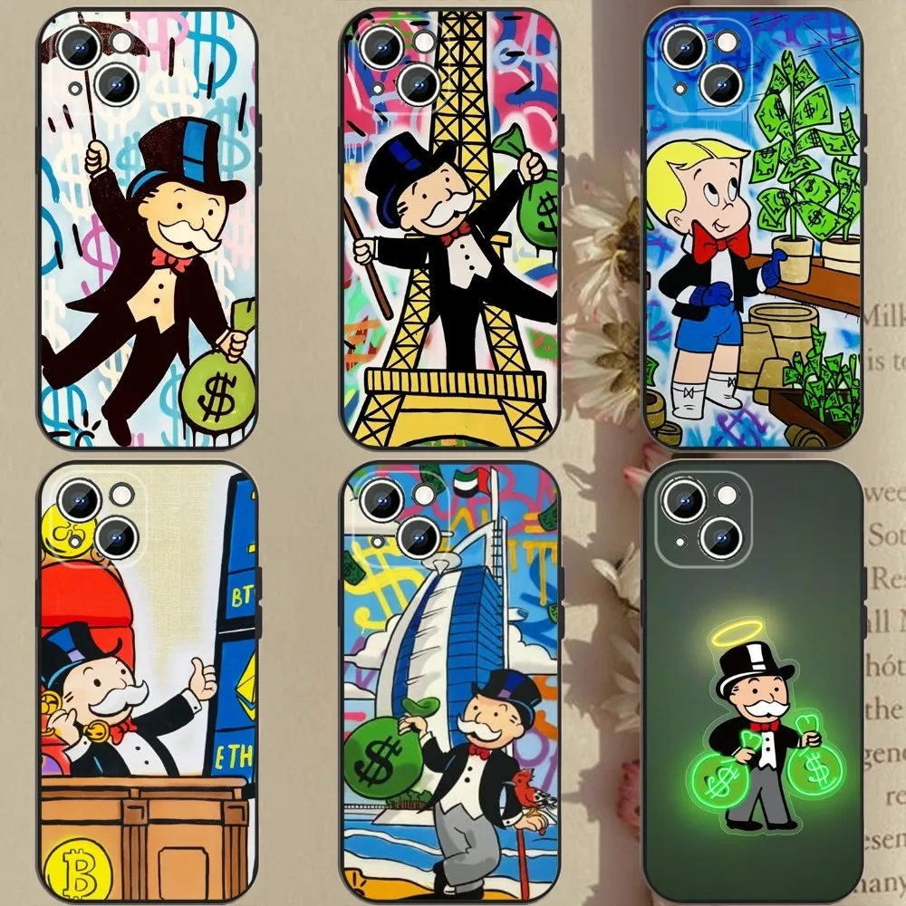 C-Cartoon M-monopoly  Phone Case For Apple iPhone 15,14,13,12,11,XS,XR,X,8,7,Pro,Max,Plus,mini Silicone Black Cover