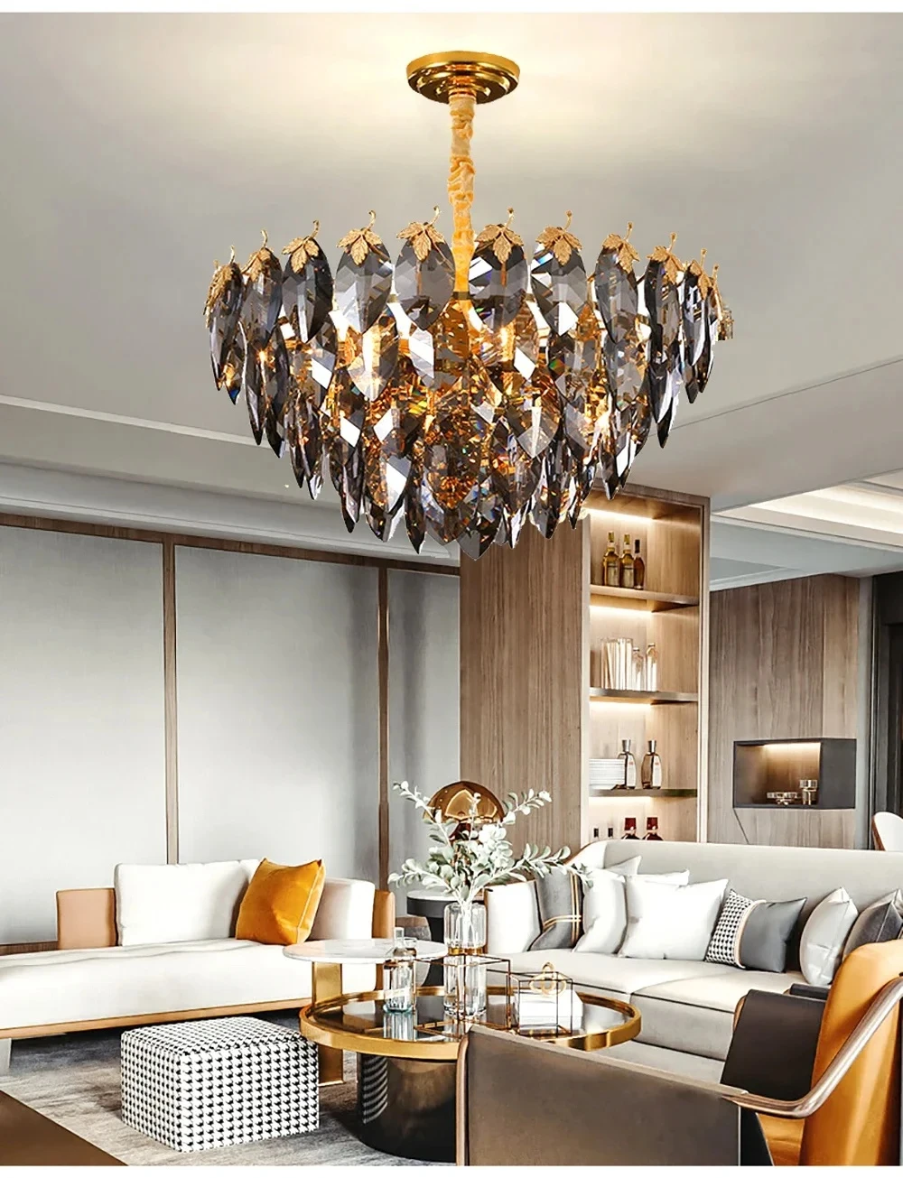 Modern Lustre Luxury Smokey Leaves  Crystal Ceiling Chandelier Light For Living Room Dining Room Hotel Lobby Decor Pendant Lamps