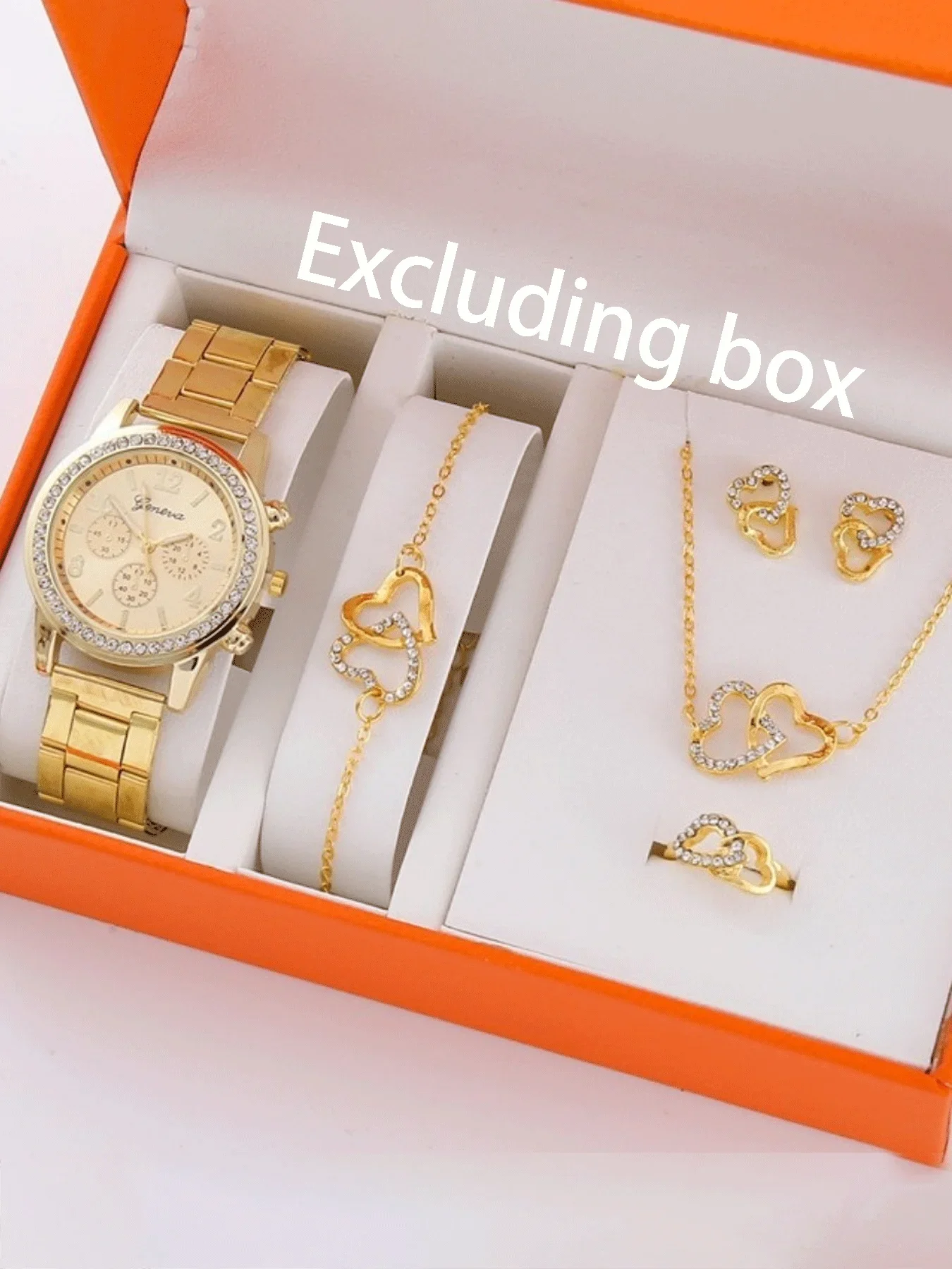 6-piece Geneva fake three eye watch fashion diamond studded steel strap watch for women Geneva quartz watch set