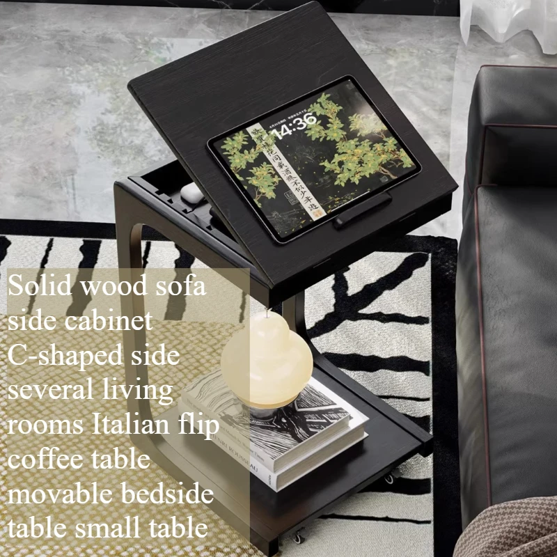 

Small Adjustable Side Table Italian Storage Cute Vintage End Table Double-layer Bedroom Bijzettafel Mid Century Furniture