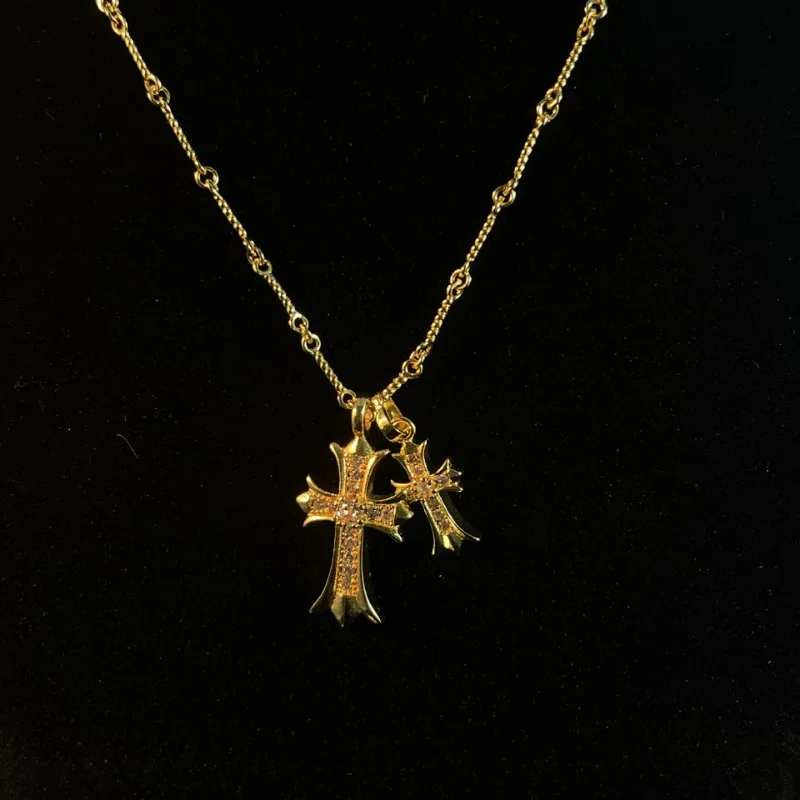 حار بيع تشو يانغتشينغ تونغ طبقة مزدوجة الصليب الحلو كول لوه القلب قلادة المتخصصة تصميم ضوء المجوهرات الفاخرة الاتجاه #1