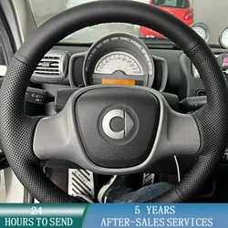 Customized Black Car Steering Wheel Braid Cover Hand Sewing Microfiber Leather For Mercedes-Benz smart 451 Fortwo 2009-2015
