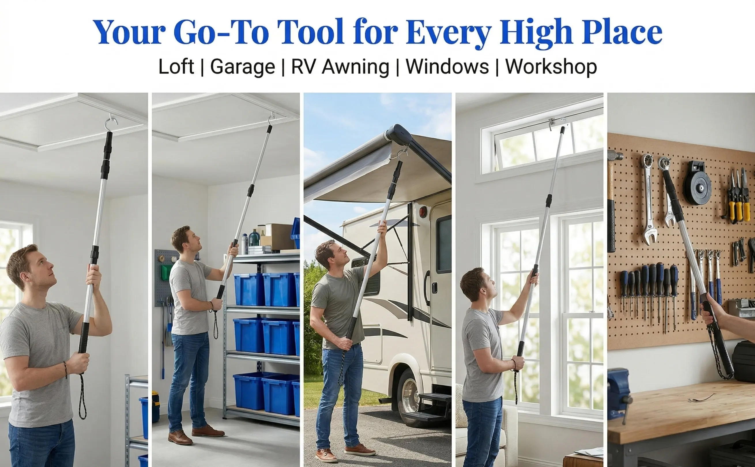Multifunctional Extendable Attic Ladder Puller Aluminum Alloy Telescopic Pole Hook for Stair Pull Down Rv Awning Garage Window