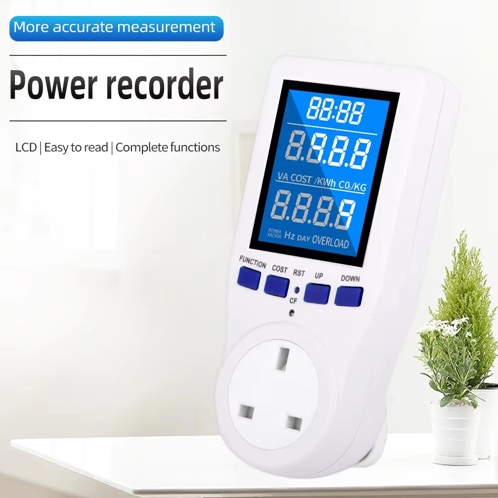 Plug Type AC Digital Wattmeter, LCD Display Energy Meter, Household Electricity Usage Monitor Socket for Tracking Power Consumpt