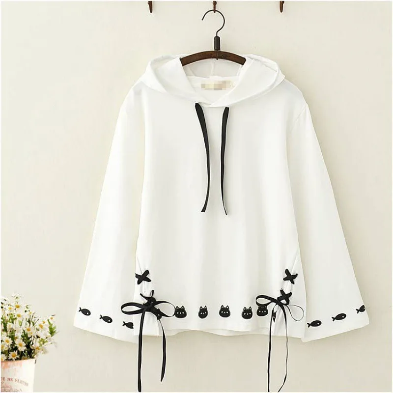 

Cute Autumn Hoodies Streetwear Women Spring Harajuku Sweatshirt Kawaii Female Tops Shirts Loose Cat Print Swearshirt Y2k Tops