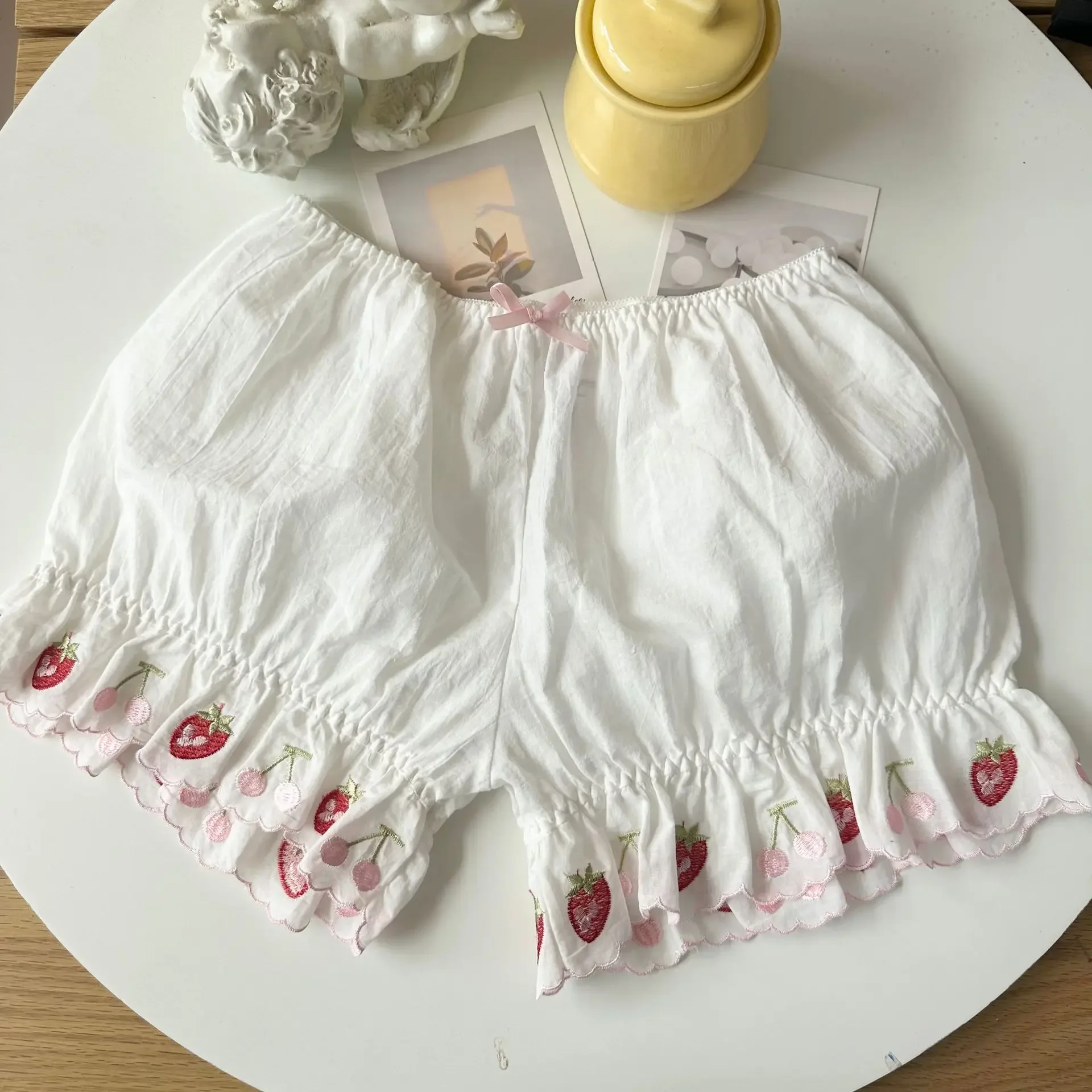 Embroidered strawberry sweet underpants beautiful panties home underwear female breathable cotton crotch sexy cute panties 2pcs