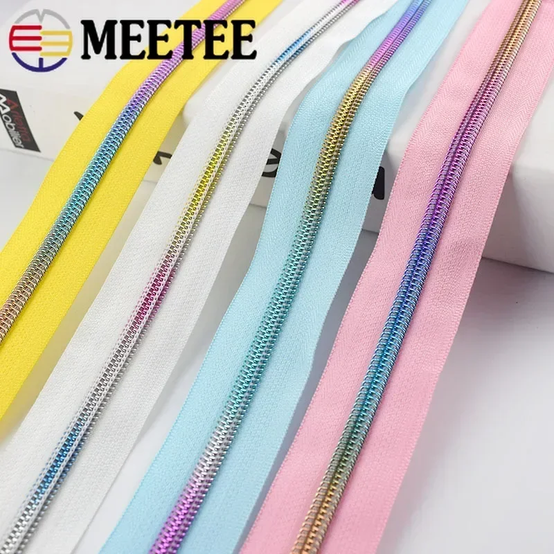 5Meter 5 # Regenboog Nylon Rits Tape Met Zip Puller Slider Tas Kleding Jas Decoratieve Ritsen Reparatie Kit Diy naaien Accessoires